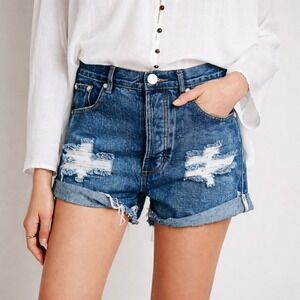 One Teaspoon The Outlaws High Waisted Distressed Denim Shorts Size 24